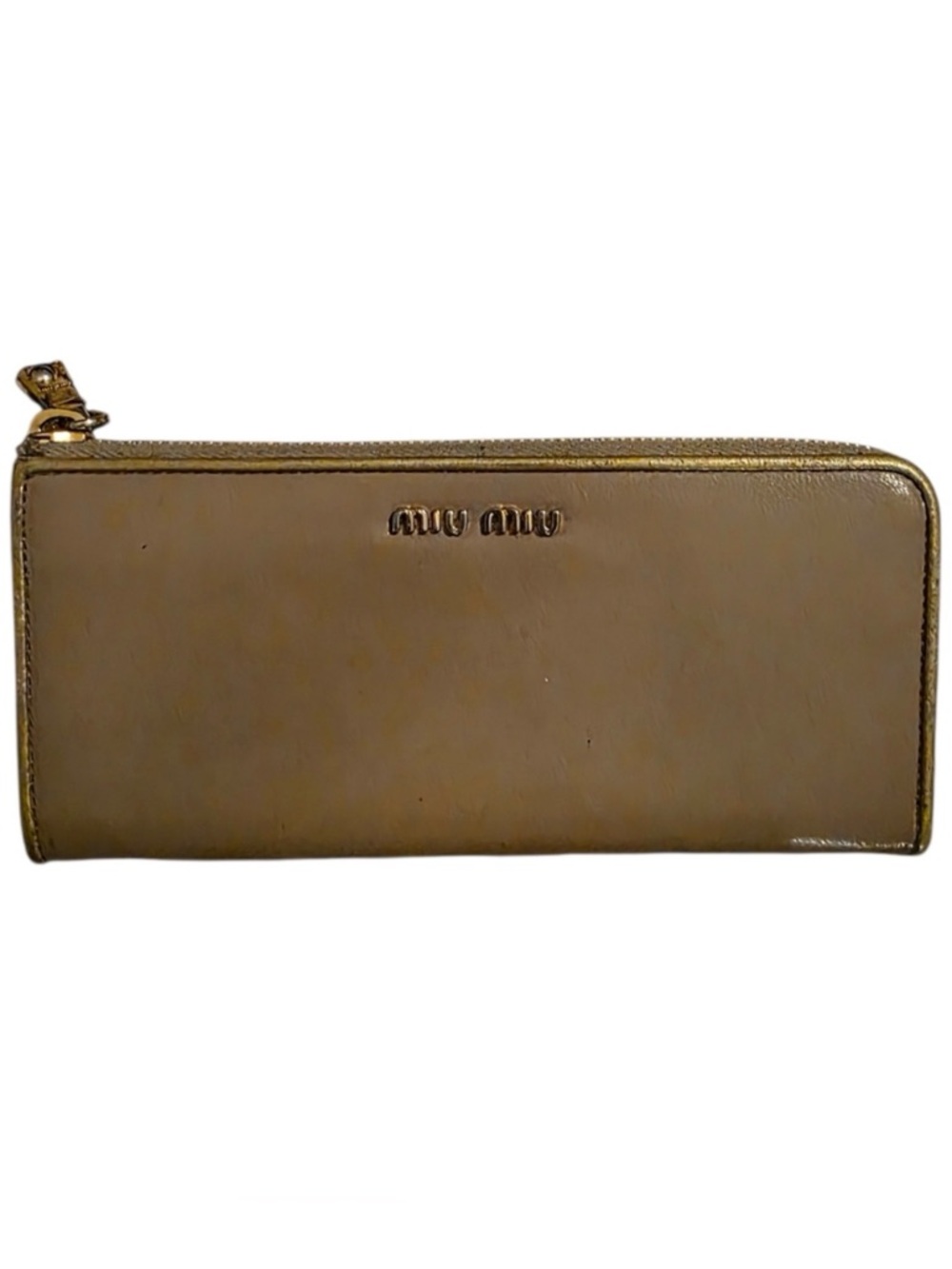 Miu Miu tan Leather Zip Wallet with Gold interior
